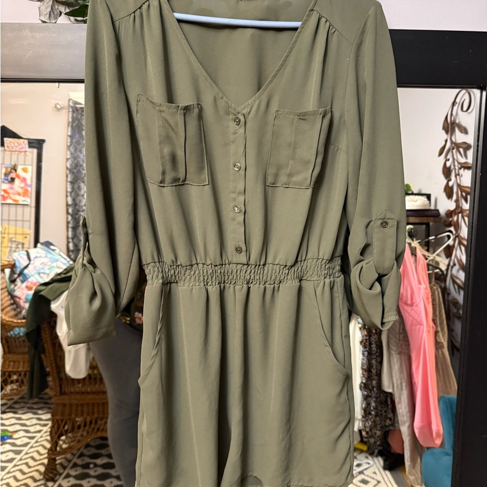 Poetry Olive Green V-Neck Blouse